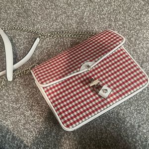 Kate spade red and white plaid locket purse